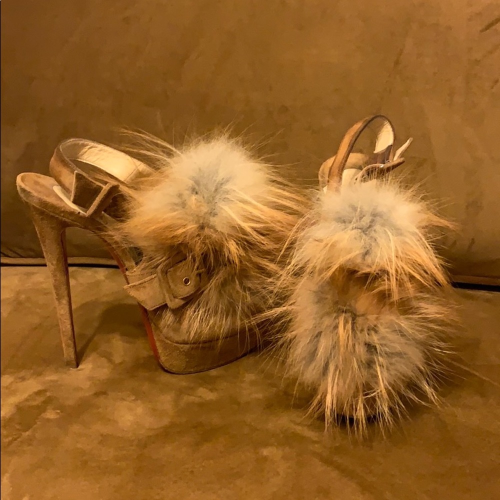 Christian Louboutin splash slingback heels Fox fur